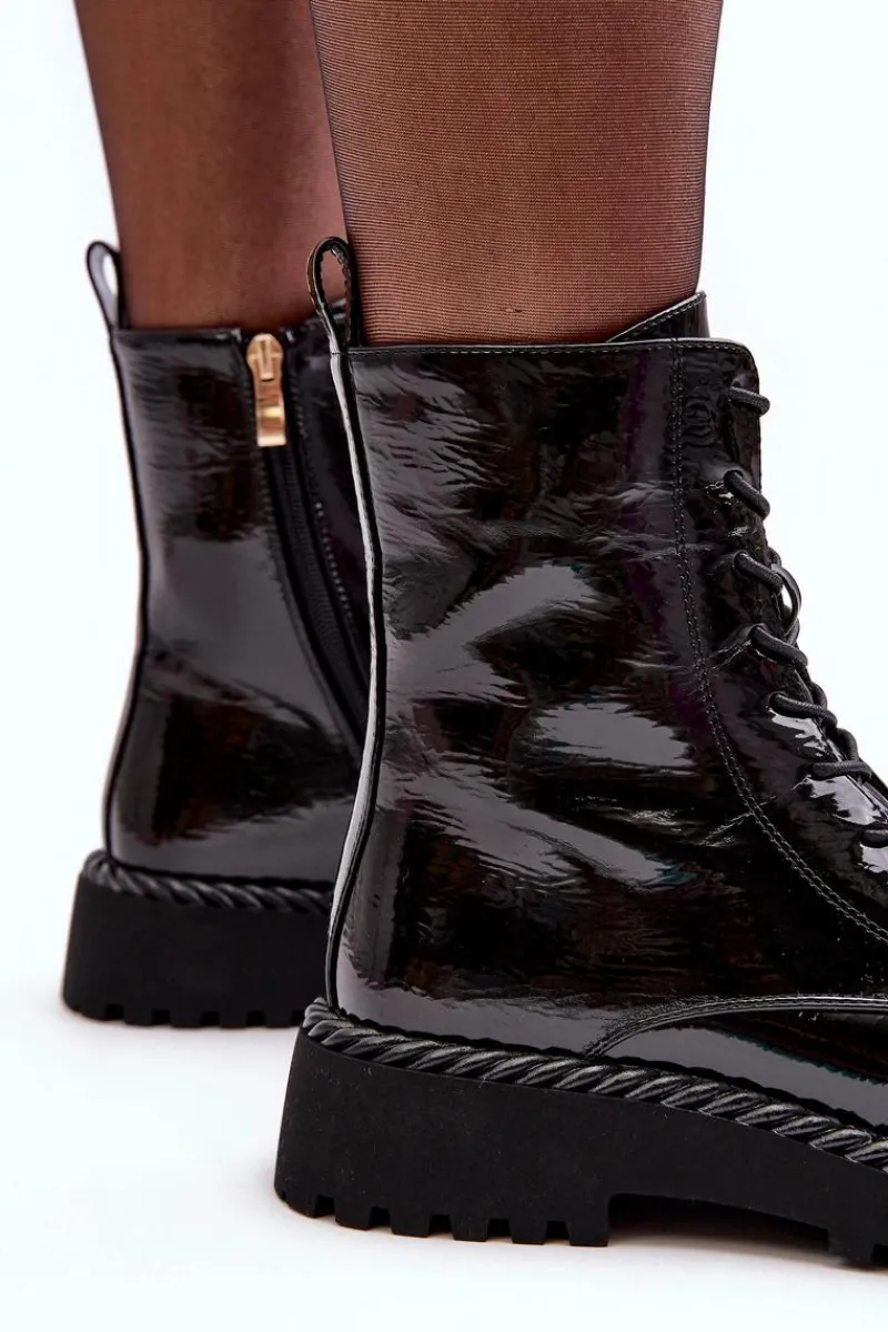 Best Damskie buty S.Barski Damskie Lakierowane Botki Workery Z Ozdobą Czarne S.Barski MR870-67