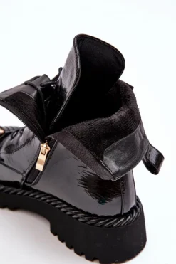 Best Damskie buty S.Barski Damskie Lakierowane Botki Workery Z Ozdobą Czarne S.Barski MR870-67