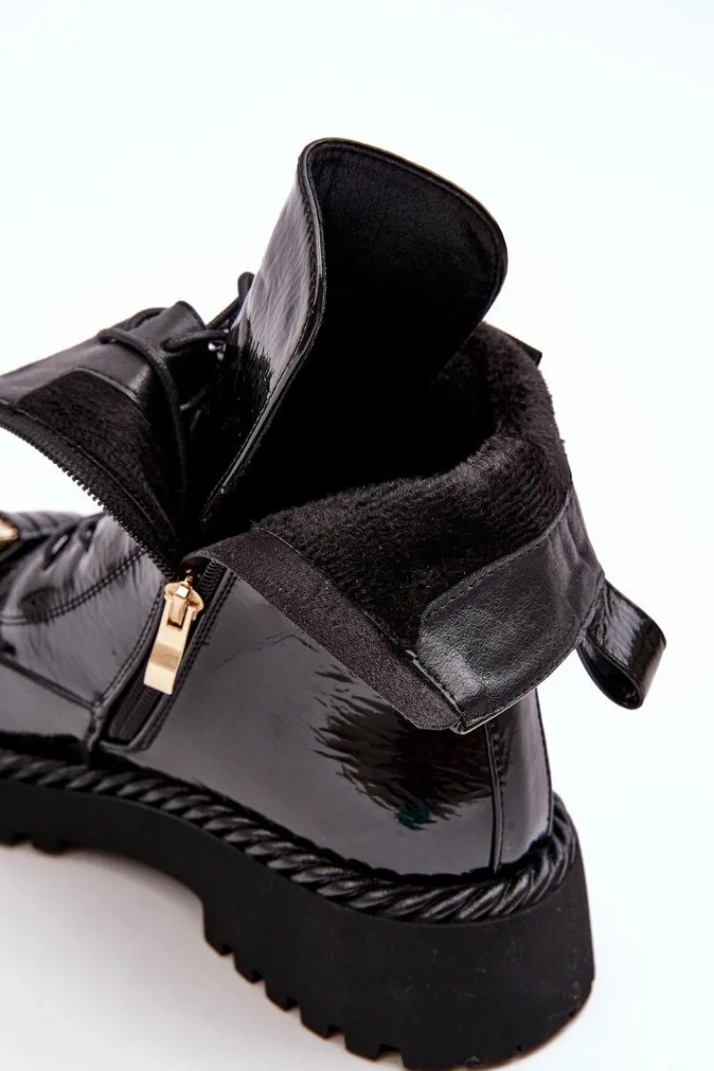 Best Damskie buty S.Barski Damskie Lakierowane Botki Workery Z Ozdobą Czarne S.Barski MR870-67