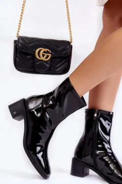 Sale Damskie Lakierowane Botki Na Obcasie Vinceza 23-10791 Czarne Damskie Czarne Botki|Botki Zimowe Damskie