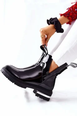 Best Boto Damskie Lakierowane Botki Z Wycięciami Czarne Melbourne