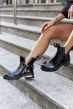 Best Boto Damskie Lakierowane Botki Z Wycięciami Czarne Melbourne