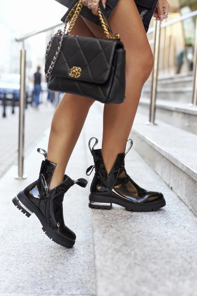 Best Boto Damskie Lakierowane Botki Z Wycięciami Czarne Melbourne