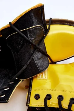 Botki Sznurowane|Botki Płaskie></noscript>GOE Damskie Lakierowane Botki Ocieplane II2N4054 Żółte