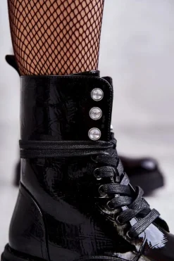 Botki Sznurowane|Czarne Botki><noscript><img width=