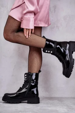 Botki Sznurowane|Czarne Botki><noscript><img width=