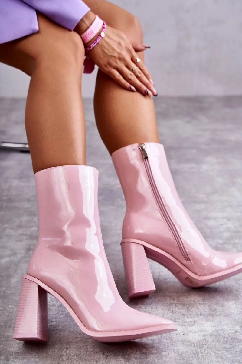 Kozaki Przed Kolano|Kozaki Na Obcasie>Boto Damskie Lakierowane Botki Kozaki Różowe Margit Różowy