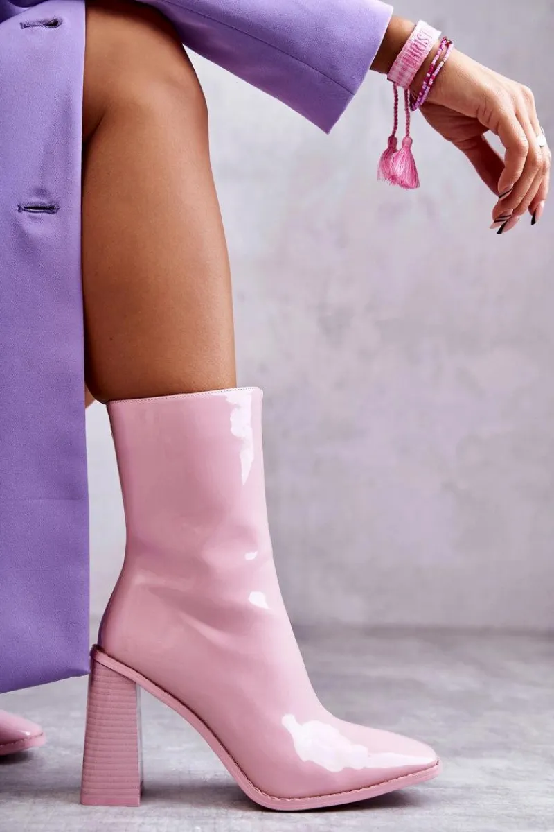 Kozaki Przed Kolano|Kozaki Na Obcasie>Boto Damskie Lakierowane Botki Kozaki Różowe Margit Różowy