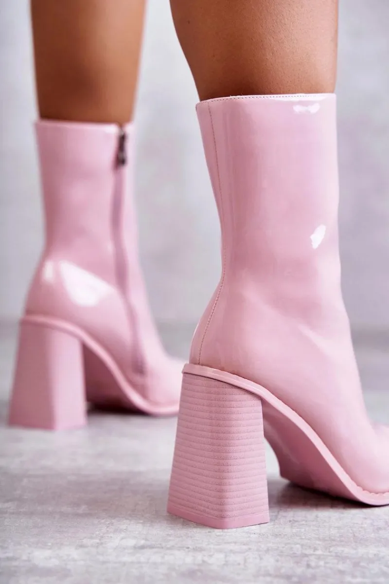 Kozaki Przed Kolano|Kozaki Na Obcasie>Boto Damskie Lakierowane Botki Kozaki Różowe Margit Różowy
