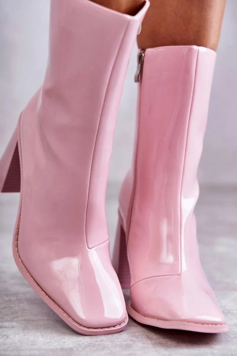 Kozaki Przed Kolano|Kozaki Na Obcasie>Boto Damskie Lakierowane Botki Kozaki Różowe Margit Różowy