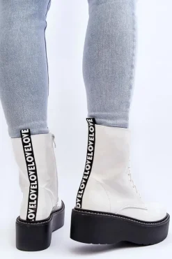 New Boto Damskie Lakierowane Botki Na Grubej Podeszwie Białe Movana