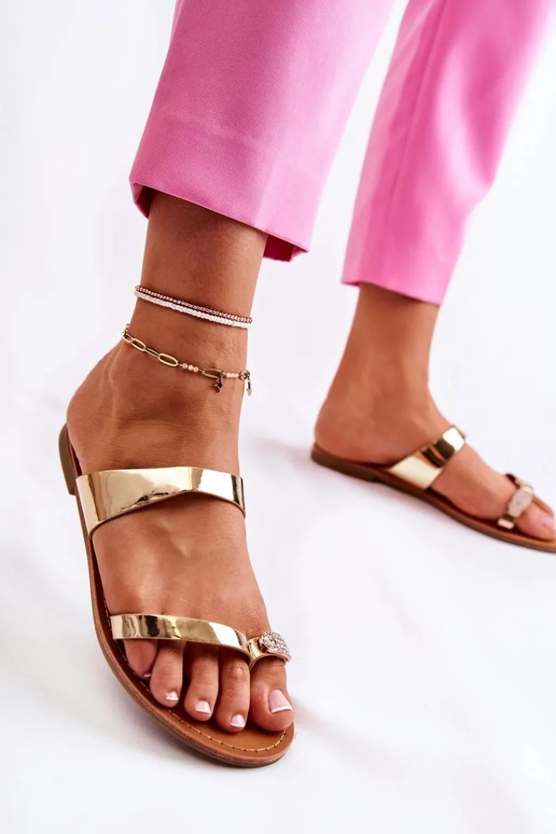 Discount Damskie Lakierowane Klapki Japonki Złote Jimena Damskie Klapki Damskie Japonki