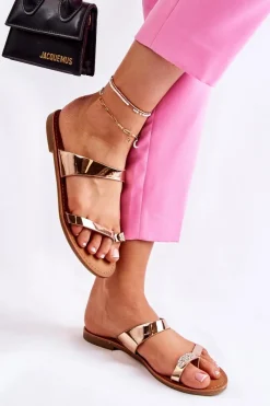 Klapki Damskie Japonki>Boto Damskie Lakierowane Klapki Japonki Różowe Złoto Jimena