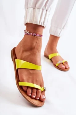 Sale Boto Damskie Lakierowane Klapki Japonki Żółte Jimena