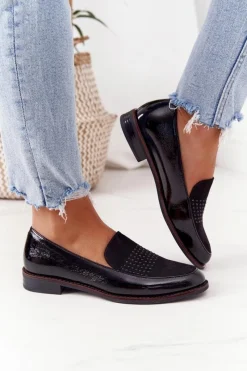 Best Buty Sergio Leone Damskie Lakierowane Mokasyny Sergio Leone PB254 Czarne