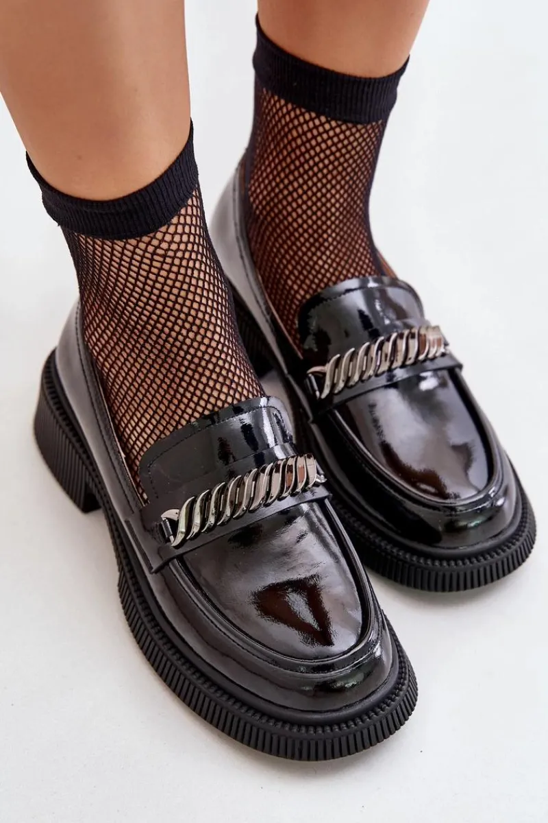 Hot Damskie buty S.Barski Damskie Lakierowane Mokasyny Loafersy Z Ozdobą D&A LZ42-030 Czarne