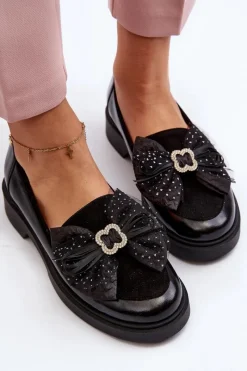 Online Damskie Lakierowane Mokasyny Z Kokardą 2786 Czarne Damskie Loafersy Damskie|Mokasyny Płaskie