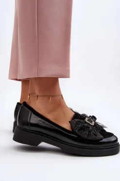 Online Damskie Lakierowane Mokasyny Z Kokardą 2786 Czarne Damskie Loafersy Damskie|Mokasyny Płaskie