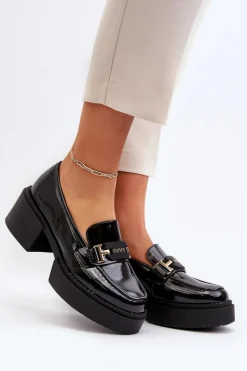 Discount Buty damskie Vinceza Damskie Lakierowane Mokasyny Na Masywnym Obcasie Czarne Ridulvi