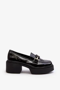 Discount Buty damskie Vinceza Damskie Lakierowane Mokasyny Na Masywnym Obcasie Czarne Ridulvi