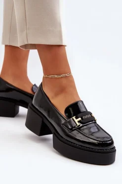 Discount Buty damskie Vinceza Damskie Lakierowane Mokasyny Na Masywnym Obcasie Czarne Ridulvi