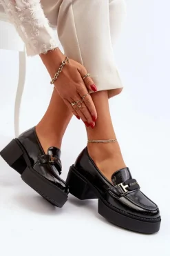 Discount Buty damskie Vinceza Damskie Lakierowane Mokasyny Na Masywnym Obcasie Czarne Ridulvi