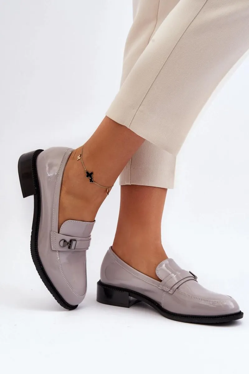 Hot Damskie Lakierowane Mokasyny Szare Nerilaja Damskie Loafersy Damskie|Mokasyny Płaskie