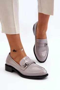 Hot Damskie Lakierowane Mokasyny Szare Nerilaja Damskie Loafersy Damskie|Mokasyny Płaskie