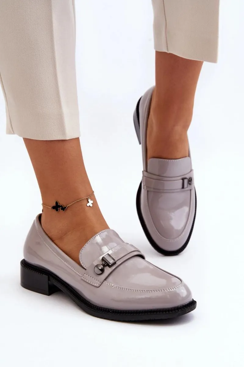 Hot Damskie Lakierowane Mokasyny Szare Nerilaja Damskie Loafersy Damskie|Mokasyny Płaskie