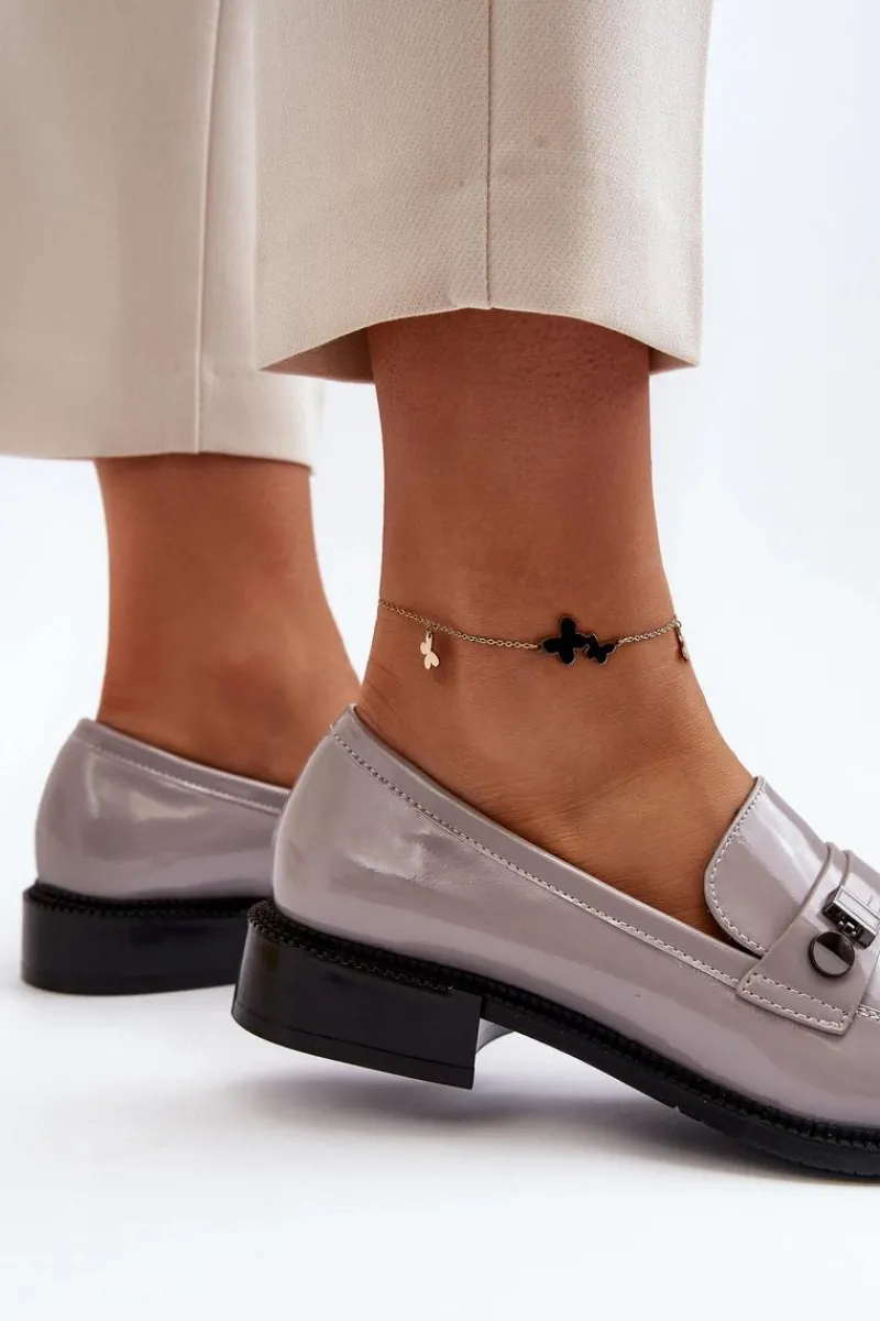 Hot Damskie Lakierowane Mokasyny Szare Nerilaja Damskie Loafersy Damskie|Mokasyny Płaskie