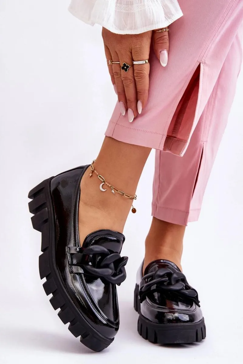 Damskie Lakierowane Mokasyny Na Platformie Czarne Bennett Damskie Mokasyny Damskie Lakierowane|Mokasyny Na Platformie