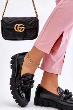 Damskie Lakierowane Mokasyny Na Platformie Czarne Bennett Damskie Mokasyny Damskie Lakierowane|Mokasyny Na Platformie