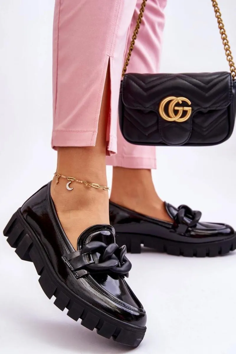 Damskie Lakierowane Mokasyny Na Platformie Czarne Bennett Damskie Mokasyny Damskie Lakierowane|Mokasyny Na Platformie