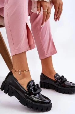 Damskie Lakierowane Mokasyny Na Platformie Czarne Bennett Damskie Mokasyny Damskie Lakierowane|Mokasyny Na Platformie