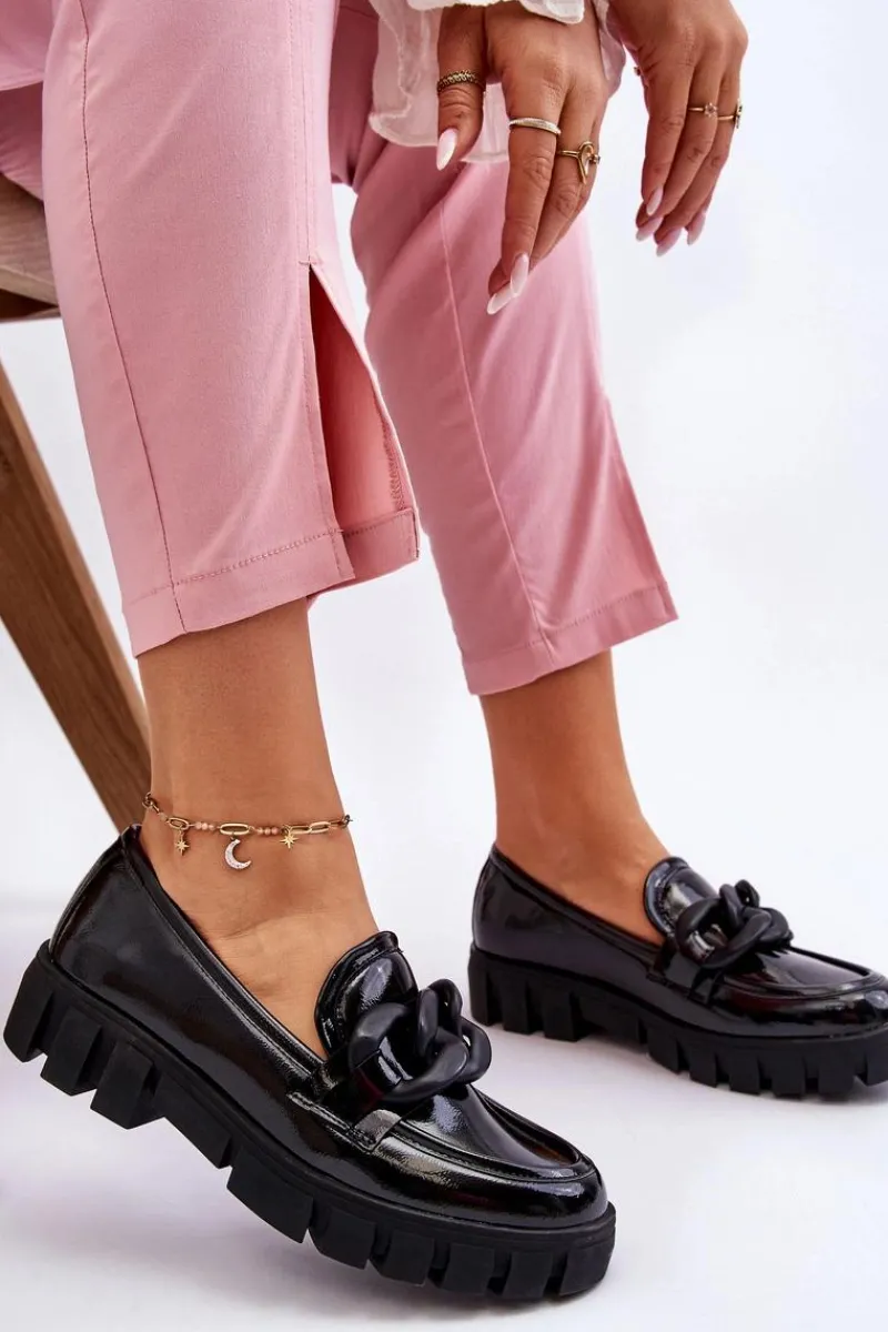 Damskie Lakierowane Mokasyny Na Platformie Czarne Bennett Damskie Mokasyny Damskie Lakierowane|Mokasyny Na Platformie