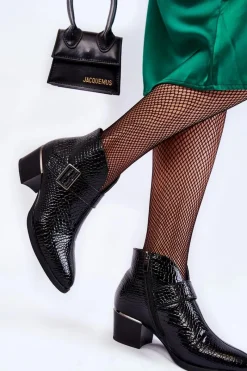 Czarne Botki|Botki Zimowe Damskie><noscript><img width=