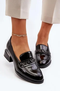 Outlet Buty damskie Vinceza Damskie Lakierowane Półbuty Na Niskim Obcasie Czarne Albreide