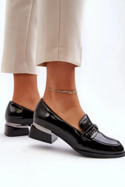 Outlet Buty damskie Vinceza Damskie Lakierowane Półbuty Na Niskim Obcasie Czarne Albreide