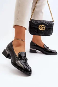 Outlet Buty damskie Vinceza Damskie Lakierowane Półbuty Na Niskim Obcasie Czarne Albreide