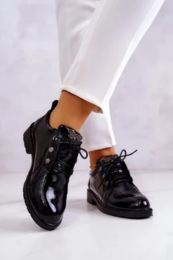 Damskie Lakierowane Półbuty Z Ozdobą Czarne Harvey Damskie Półbuty Lakierowane