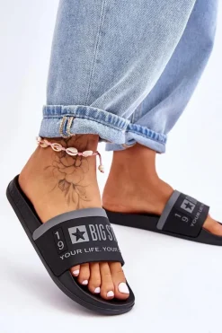 Klapki Sportowe|Klapki Damskie Big Star></noscript>Big Star Shoes Damskie Lekkie Klapki Big Star LL274732 Czarne Czarny