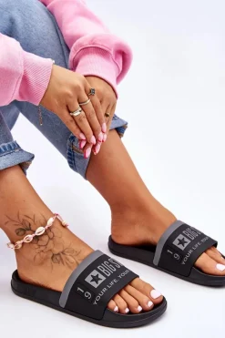 Klapki Sportowe|Klapki Damskie Big Star></noscript>Big Star Shoes Damskie Lekkie Klapki Big Star LL274732 Czarne Czarny