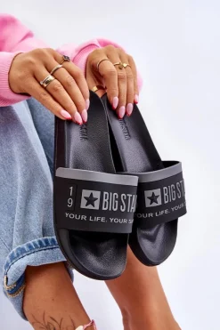 Klapki Sportowe|Klapki Damskie Big Star></noscript>Big Star Shoes Damskie Lekkie Klapki Big Star LL274732 Czarne Czarny