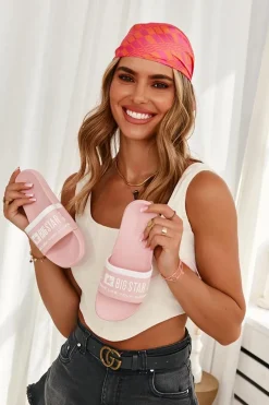 Discount Damskie Lekkie Klapki Big Star LL274730 Jasnoróżowe Damskie Klapki Sportowe|Klapki Damskie Big Star