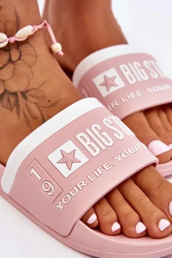 Discount Damskie Lekkie Klapki Big Star LL274730 Jasnoróżowe Damskie Klapki Sportowe|Klapki Damskie Big Star