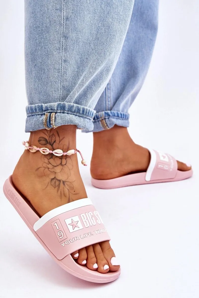 Discount Damskie Lekkie Klapki Big Star LL274730 Jasnoróżowe Damskie Klapki Sportowe|Klapki Damskie Big Star