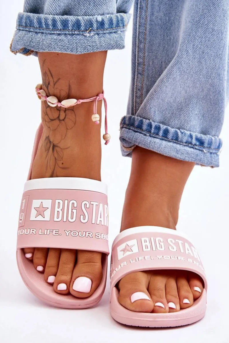 Discount Damskie Lekkie Klapki Big Star LL274730 Jasnoróżowe Damskie Klapki Sportowe|Klapki Damskie Big Star