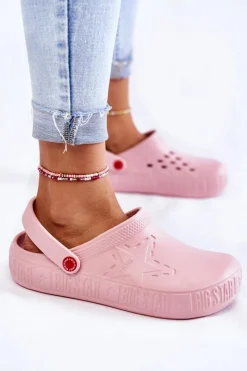 New Damskie Lekkie Klapki Chodaki Big Star II275008 Różowe Damskie Klapki Damskie Klasyczne