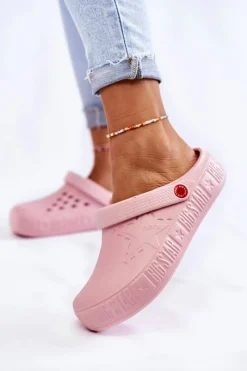 New Damskie Lekkie Klapki Chodaki Big Star II275008 Różowe Damskie Klapki Damskie Klasyczne