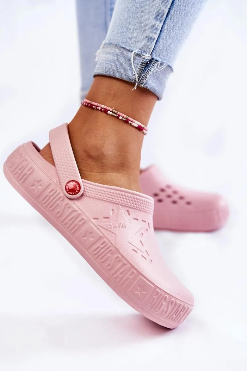 New Damskie Lekkie Klapki Chodaki Big Star II275008 Różowe Damskie Klapki Damskie Klasyczne
